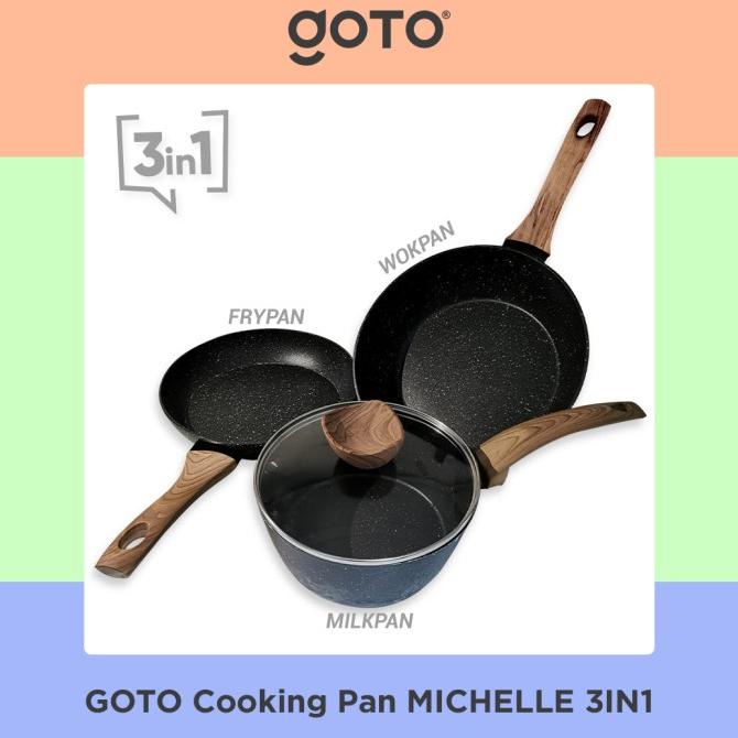 Sale Goto Michelle Panci Set 3in1 Wajan Marble Granit Induksi Anti Lengket /PERALATAN MASAK SET/PANC