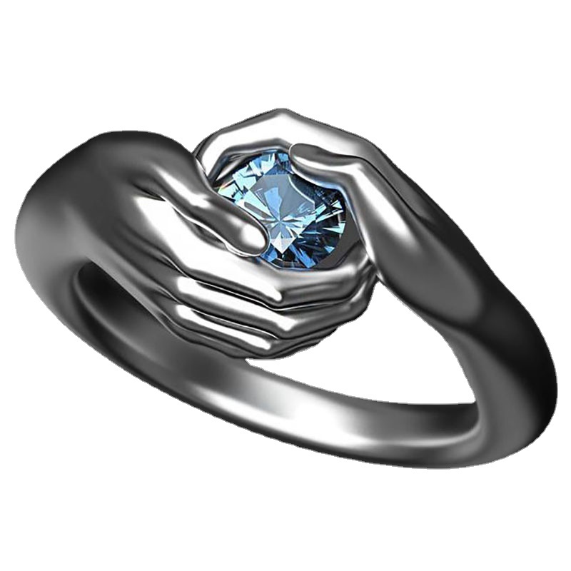 Cincin Desain Sapphire Bibir Aksen Zircon Biru Bahan Metal Warna Silver Gaya Hip Hop Untuk Wanita