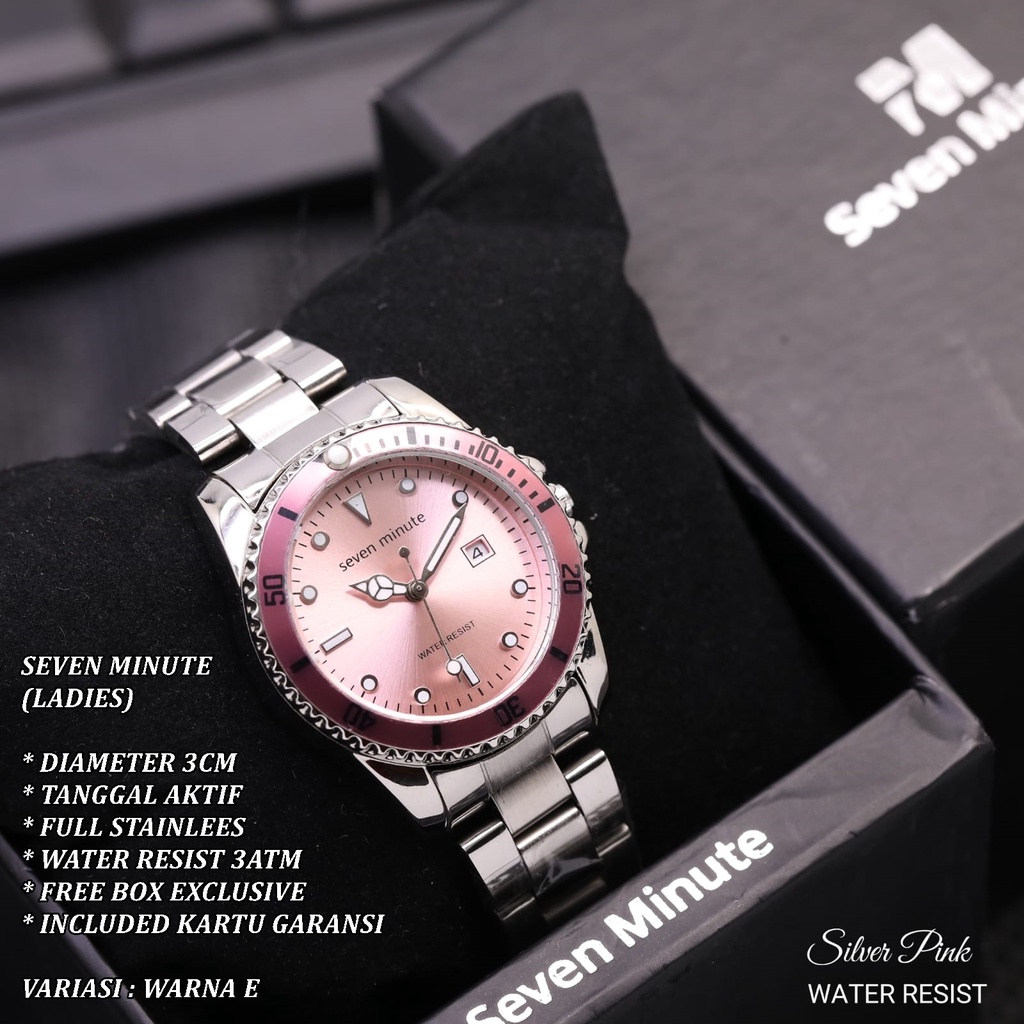 (FREE BOX) JAM TANGAN SEVEN MINUTE WANITA FASHION RANTAI BODY BULAT TANGGAL AKTIF