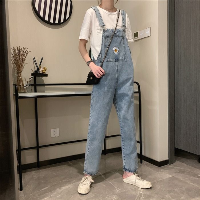 ✅COD Overall Kaki Lebar Longgar Pinggang Tinggi Gaya Korea Wanita---Celana Kodok Jeans Wanita