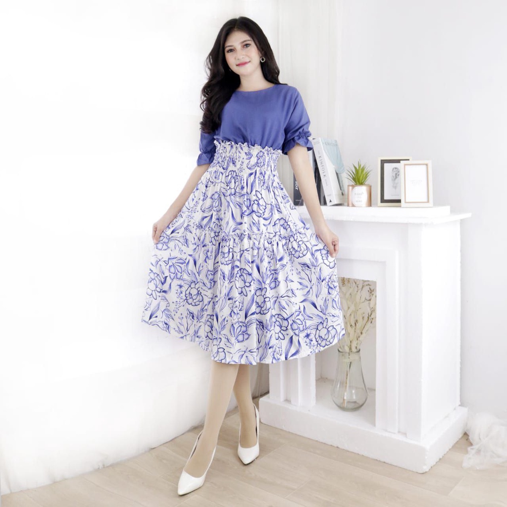 Dress 1252 Rayon Combi Bunga Fashion Wanita