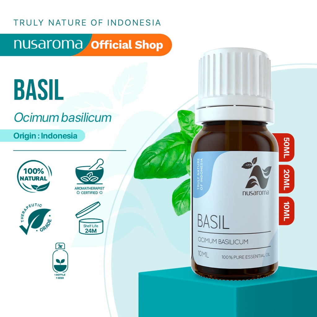 Nusaroma Basil Essential Oil - 100% Pure &amp; Therapeutic Essential Oil