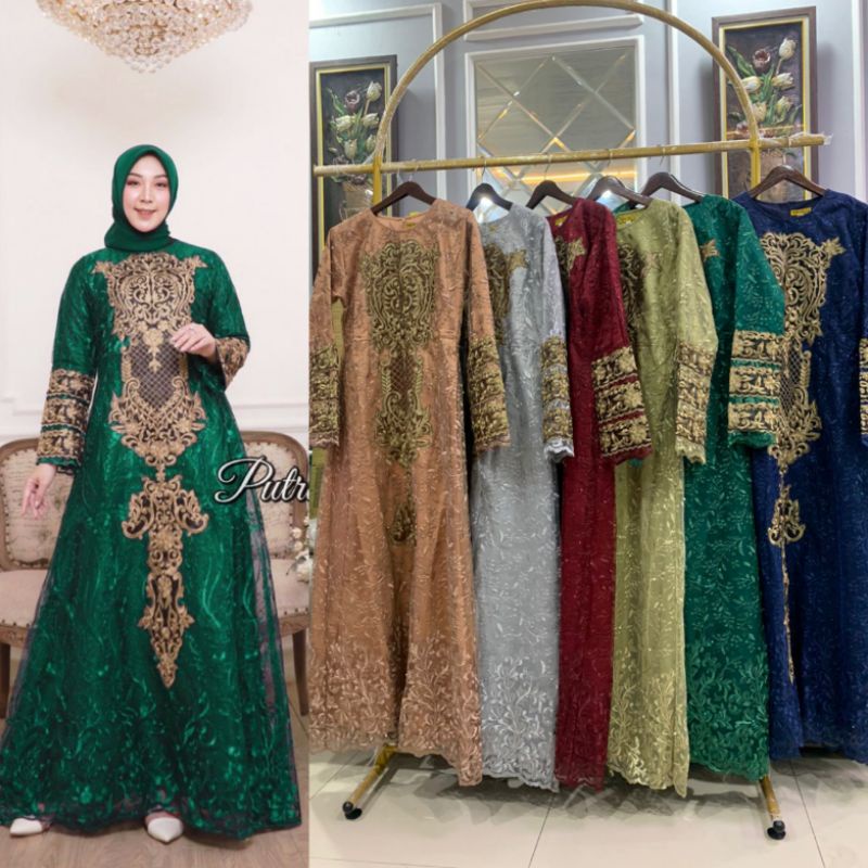 GAMIS PUTRIE DELINA // BAHAN TILLE BORDOR PREMIUM FULL // FURING BAHAN SATIN VELVET // ORIGINAL By Pelangi Jaya