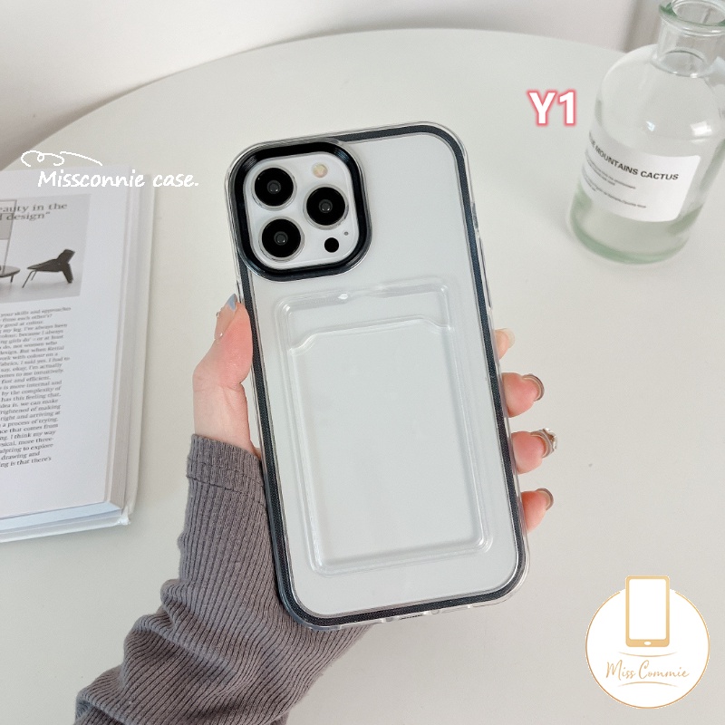 3in1 Soft Case Kartu Kredit Warna Permen Polos Untuk iPhone 7Plus 8Plus XR 11 13 12 14 Pro MAX 7 8 6 6S Plus X XS MAX SE 2020