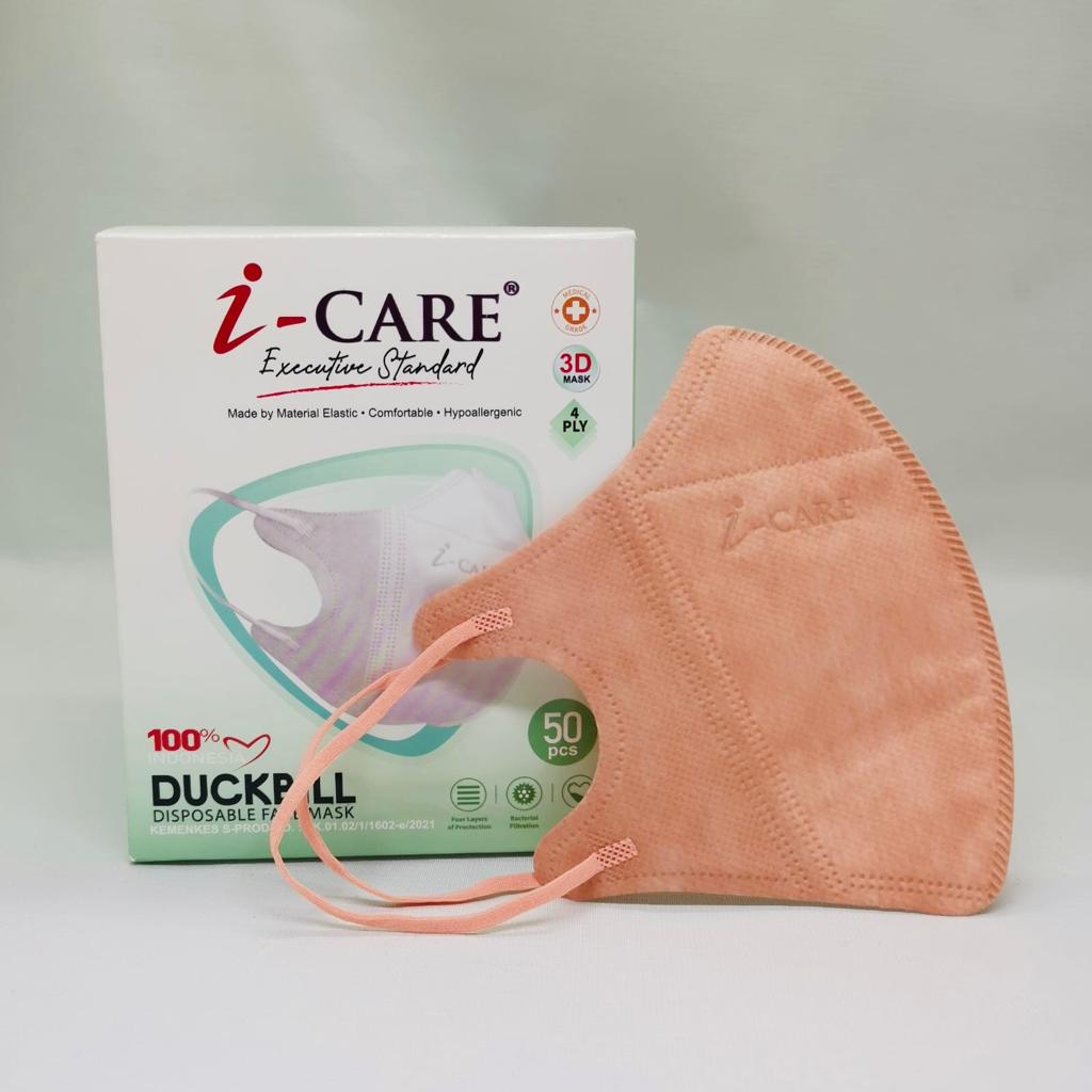 Masker ICARE Duckbill EMBOS Earloop 4ply isi 50pcs 3D PREMIUM QUALITY Disposable