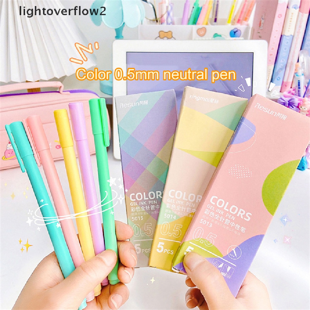 (lightoverflow2) Pulpen Gel 0.5mm 5 Warna Macarons