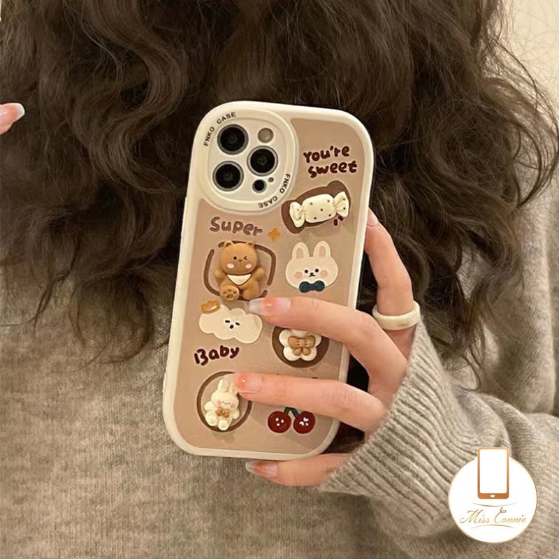 Case Mainan Boneka 3D Kartun Lucu Kompatibel Untuk iPhone 7Plus 8Plus 11xr 12 13 11 14 Pro MAX 6 6s 7 8 Plus X XS MAX SE 2020 INS Korea Manis Permen Beruang Indah Kelinci Lucu Soft Cover