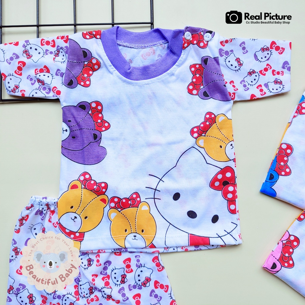 Setelan Baju Bayi Perempuan 3-12 bulan Motif Hello Kitty / Setelan Pendek Bayi / Celana Pendek Bayi / Kaos Oblong Bayi Perempuan / Baby.ou