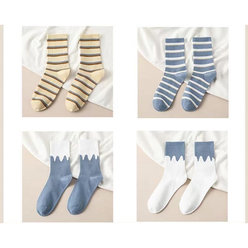 Kaos Kaki Motif Garis / Line / Kotak Korea Fashionable