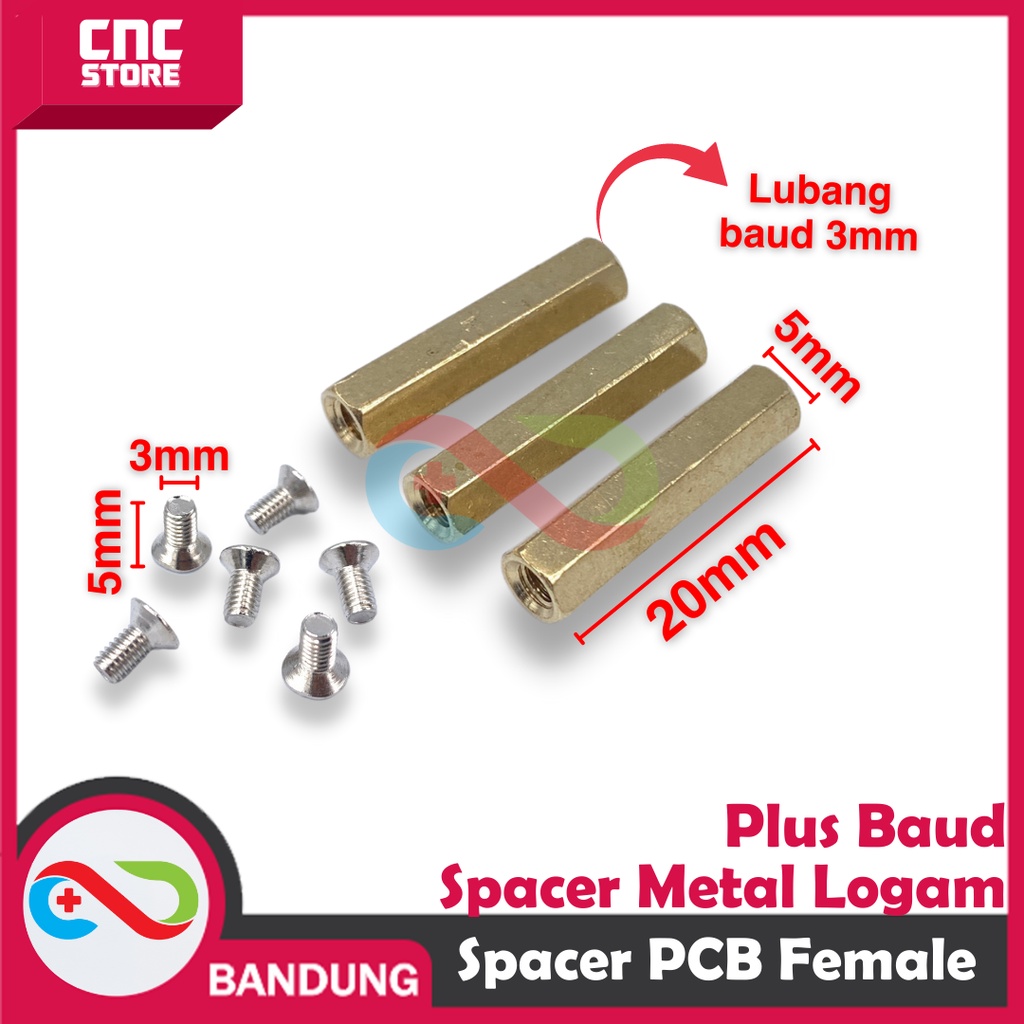 SPACER PCB METAL LOGAM 20x3MM FEMALE COOPER KUNINGAN HEXAGON PLUS BAUD