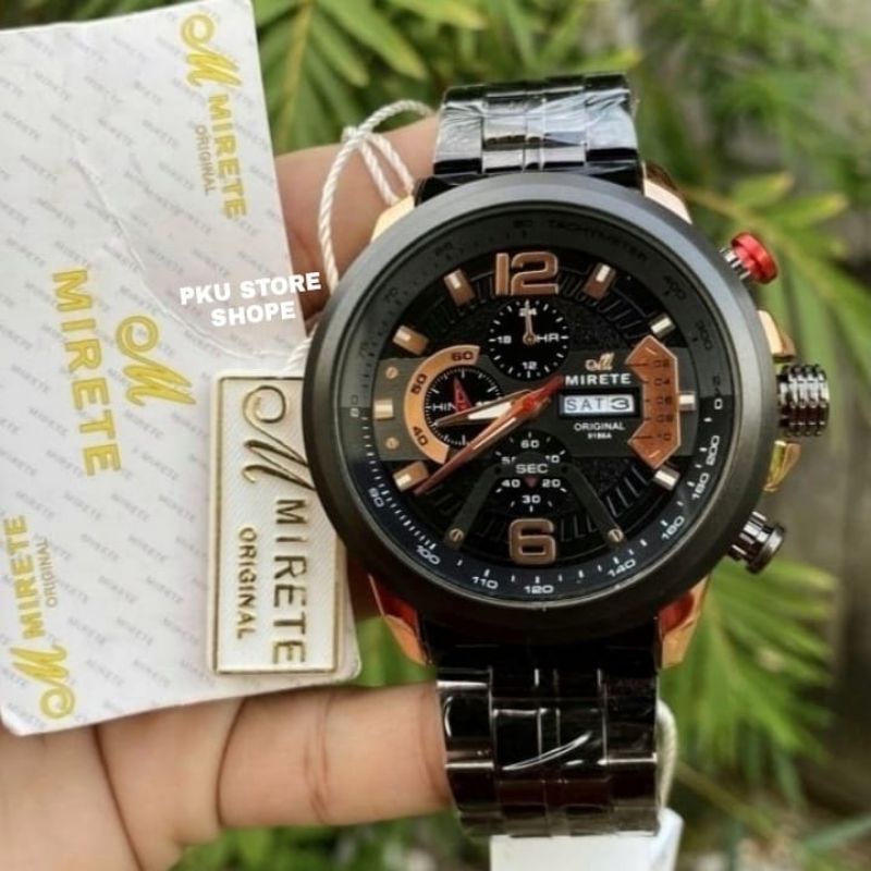 JAM TANGAN PRIA RANTAI STAINLIS STIIL MIRETE WATER RESIATANT 5M / Jam Tangan Pria Anti Air Free Box Jam Tangan Kasual Pria Fitur Tanggal Hari Import Bestsseller Import Ready Stok / Jam Tangan Cowok Mirete Original Analoq Quart Tahan Air Free Box
