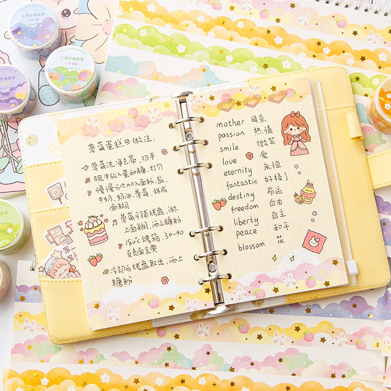 2.5cm X 3m Isolasi / Selotip Washi Motif Awan / Kelinci / Hati Untuk Dekorasi Buku Diary / Scrapbook Diy