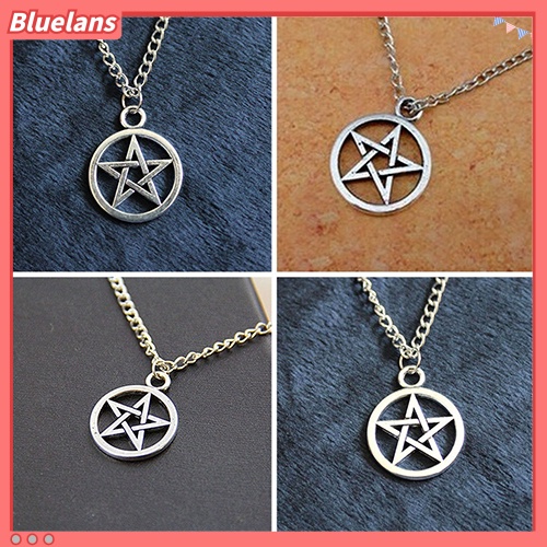 （BL）2Pcs Fashion Unisex Star Circle Pentagram Pendant Necklace Couple Xmas Gift