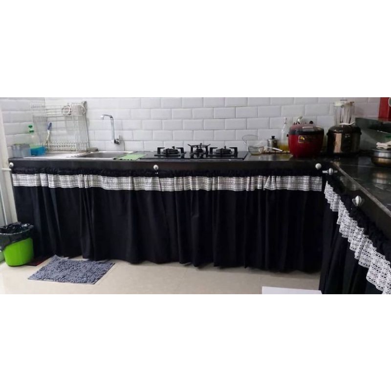 Tirai gorden gorden kolong dapur hitam renda