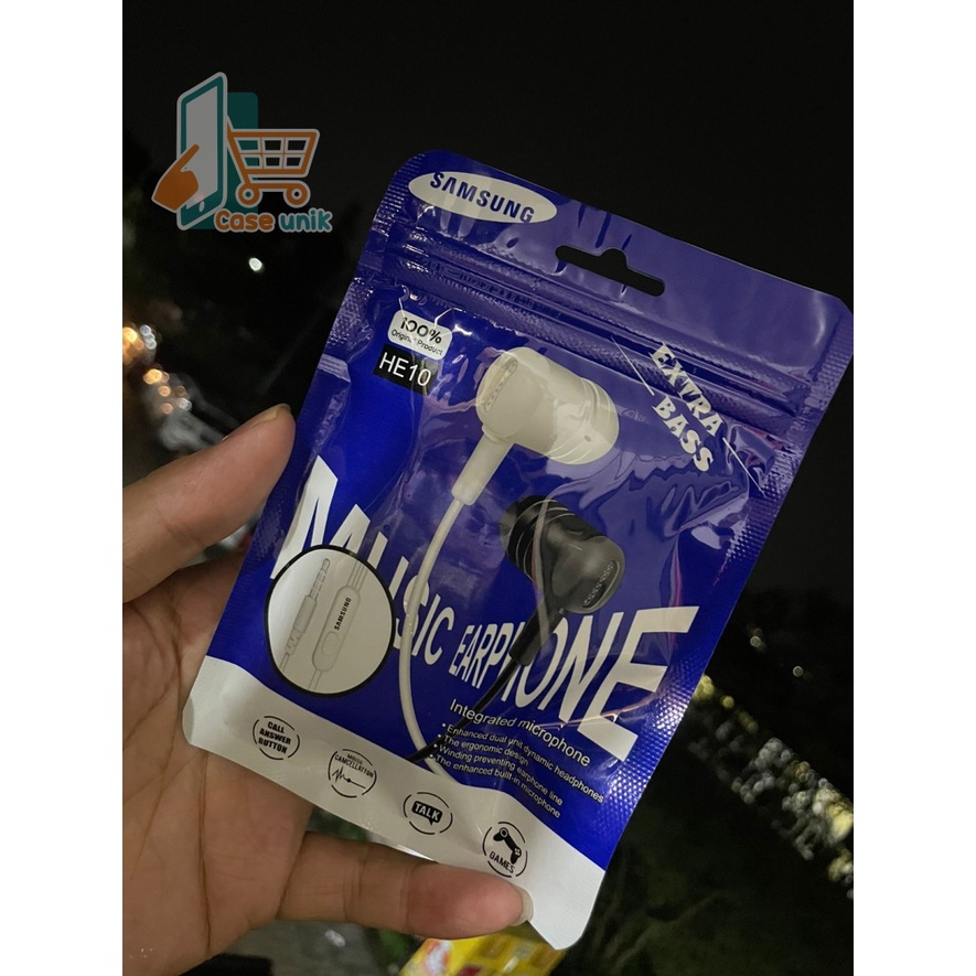 Hf Headset earphone headsfree brand HE10 extra BASS oppo Samsung vivo xiaomi realme + MIC bisa telepon an suaranya mantap ALL TYPE CS4841