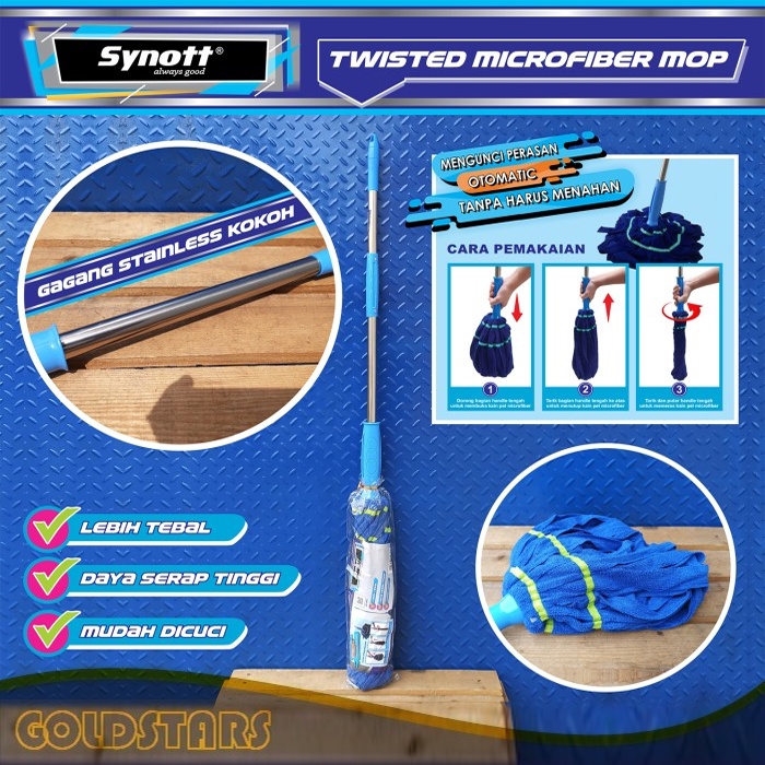 Alat Pel Lantai Original Synott Kain Pel Microfiber Twist Mop Putar Dan Kunci