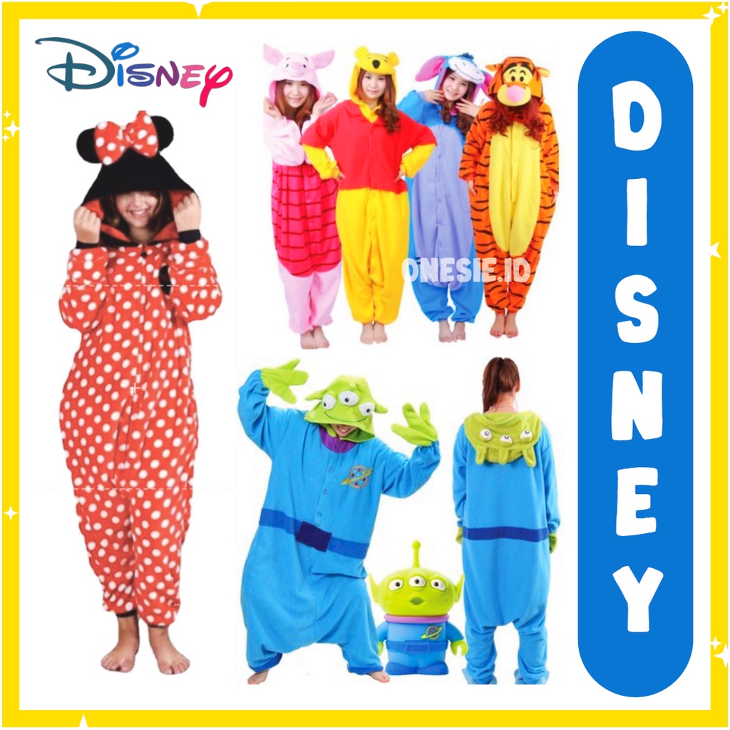 BAJU ONESIE KIGURUMI PIYAMA KOSTUM DISNEY MICKEY STITCH WINNIE EEYORE TIGGER DEWASA