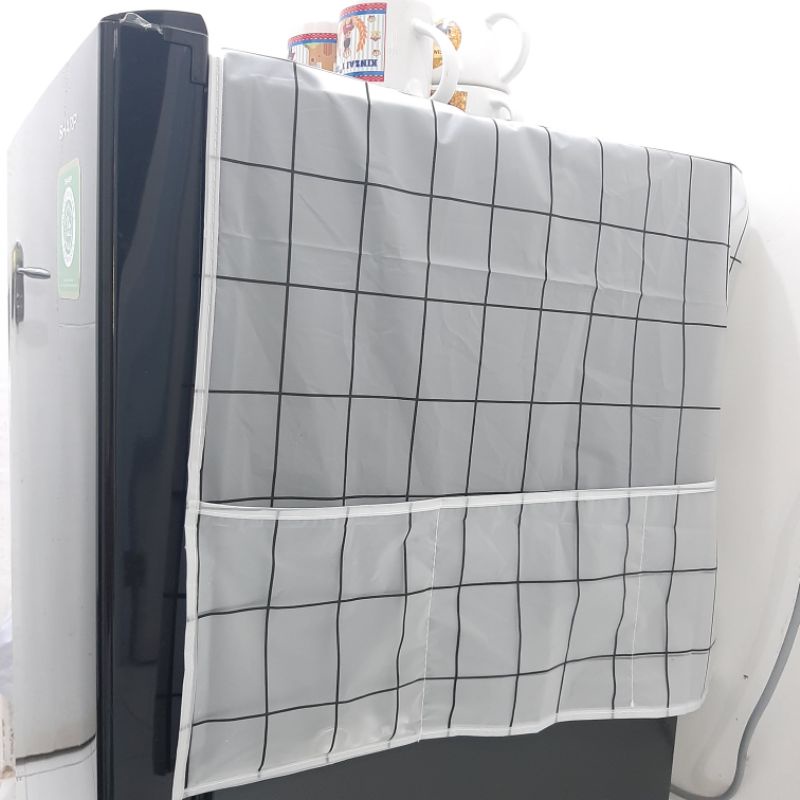 Cover Taplak kulkas PVC PLASTIK pelindung lemari es organizer multifungsi