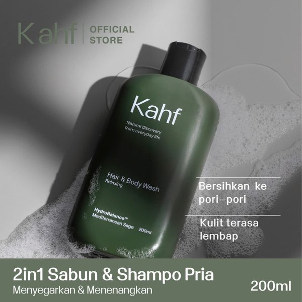 KAHF Relaxing Hair and Body Wash 200 ml biru/hijau sabun mandi khusus pria