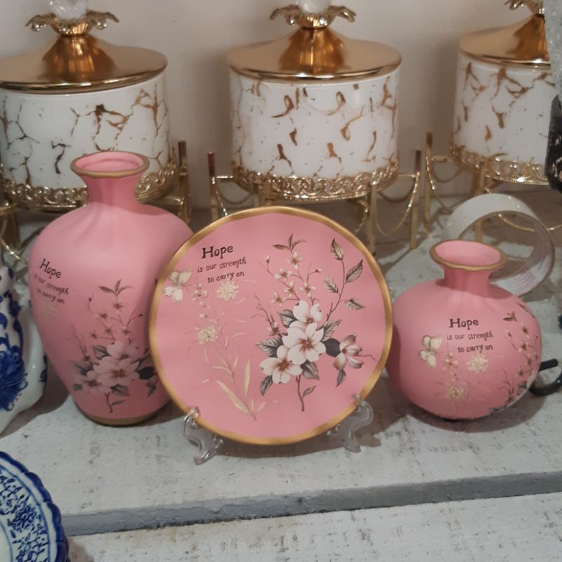 Pajangan Guci Piring Mini Tinggi 15 Cm Warn Elegan Pajangan Lemari Kaca Hiasan Lemari Sudut Dekorasi