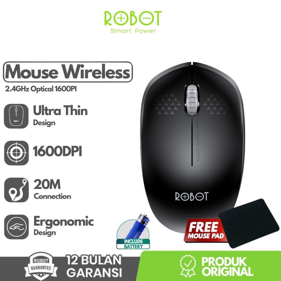 Mouse Wireless Robot M210 2.4Ghz Optical Free Mousepad