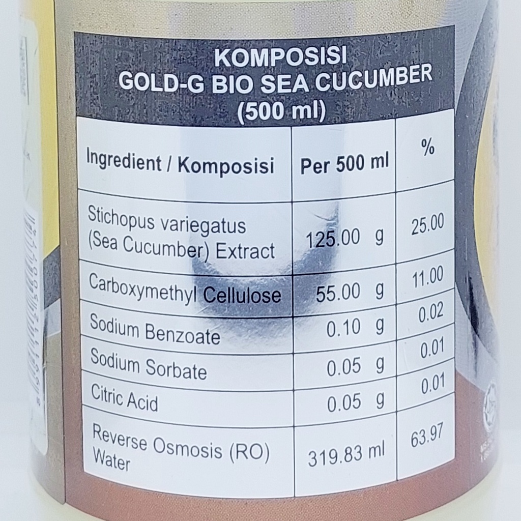 GNE 500ml Gold-G Gamat Bio Sea Cucumber Stichopus Variegatus Jelly Teripang Timun Laut