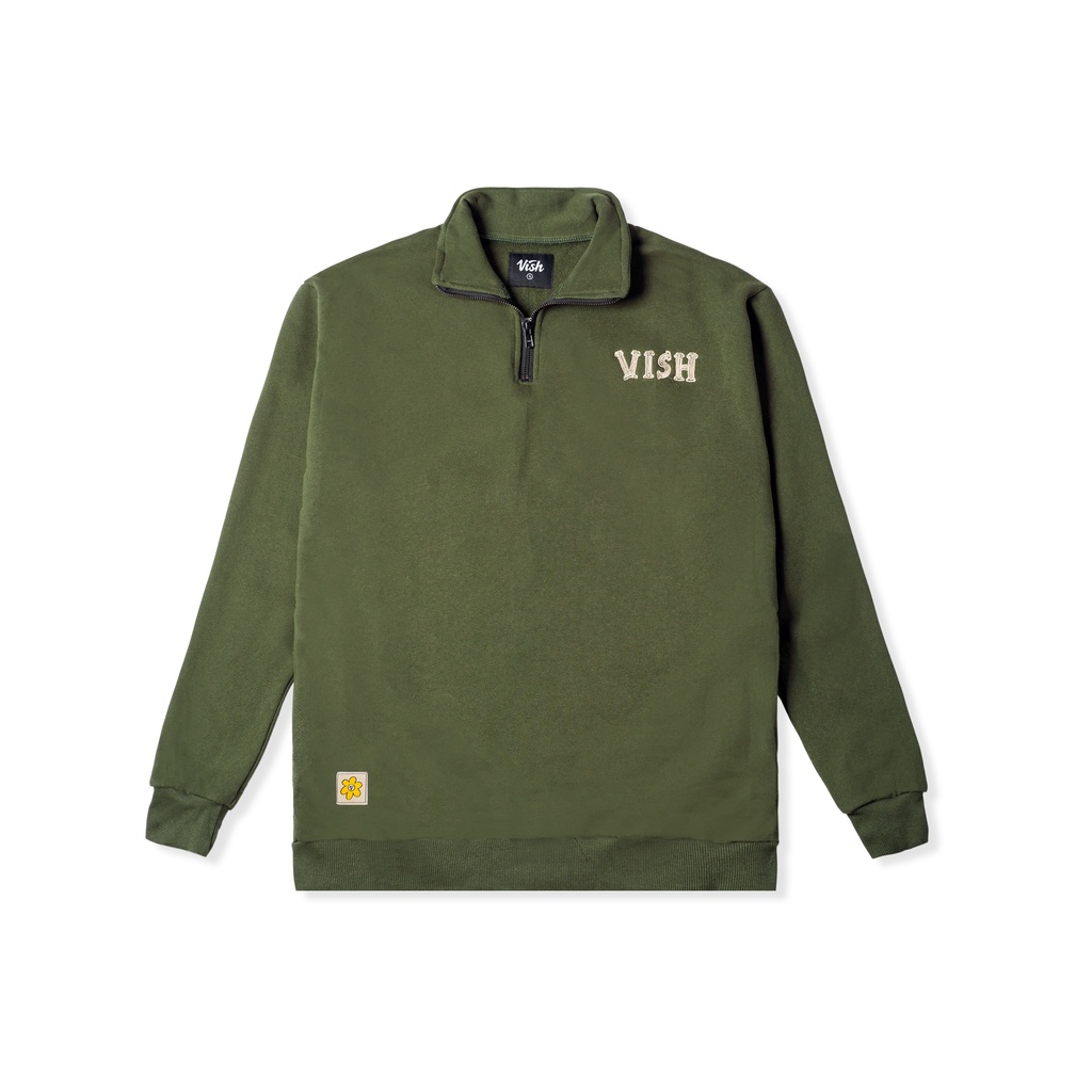 Before Sunrise HalfZip - Jacket Sweater Half Zip Hijau Vish by Nevertoolavish Bordir