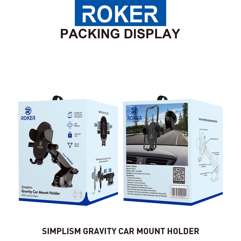 Holder Roker RHD002 Gravity Car Mounted - Bisa digunakan di dashboard &amp; kaca  - Rotasi 360 derajat yang dapat disesuaikan