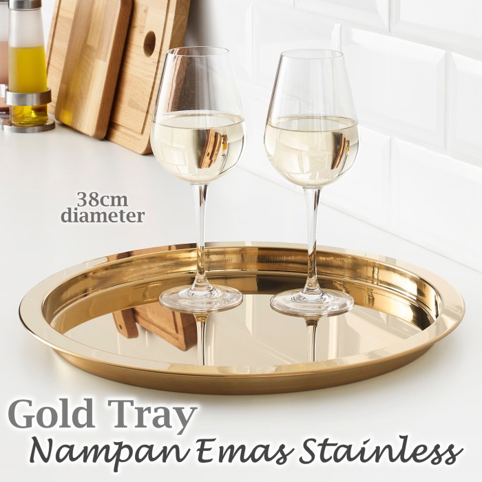 Nampan Emas Gold Metal Golden Tray Cantik Elegant Hiasan Dekorasi Meja