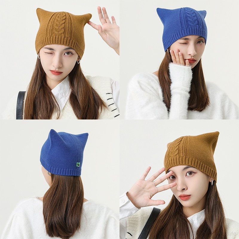 Topi Kupluk Wanita Bahan Wol Rajut Hangat Lembut Untuk Musim Dingin