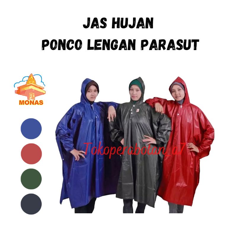 Jas hujan ponco lengan panjang Monas/jas hujan parasut/mantol parasut/jas hujan dewasa/jas hujan kel
