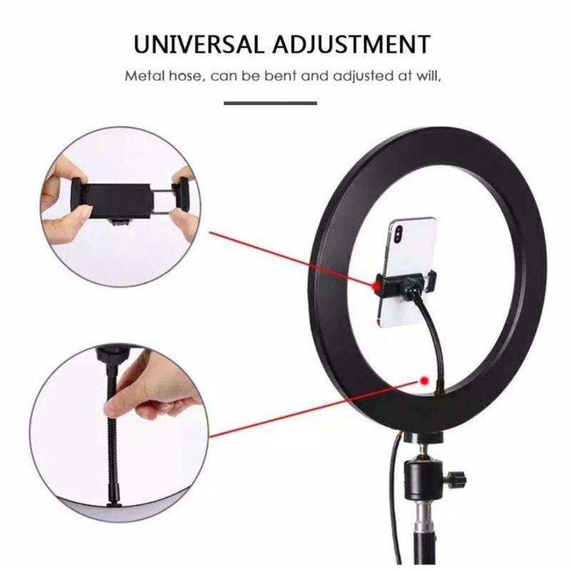 Paket Komplit Ring light 26cm + Tripod 2,1 Meter Studio Make Up Vlog Live Lampu Ringlight