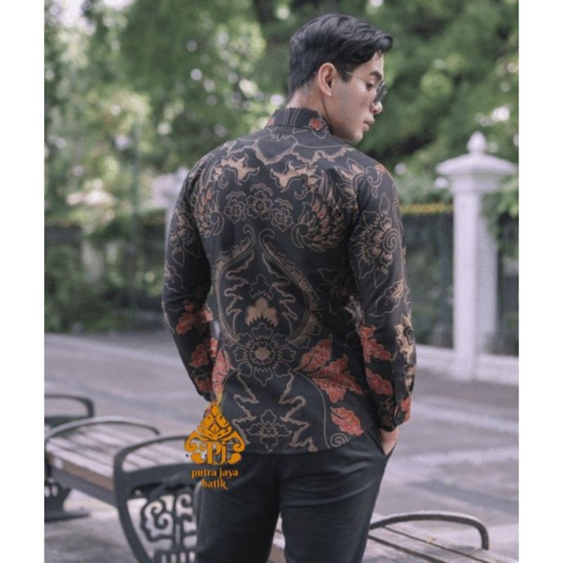 SUJIWO RED Baju Batik Pria Lengan Panjang Slim Fit Premium Katun Modern Furing Kemeja Formal Casual Cowok keren Acara Asli Katun Halus Adem tebal sragenan