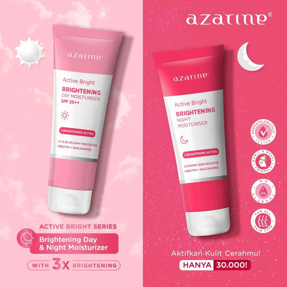 Azarine Easy White Treatment original | Azarine Active Bright SERIES Treatment - Brightening Day Moisturiser SPF 25++ - Night Moisturiser 20gr - Brightening Creamy Facial Foam 50g