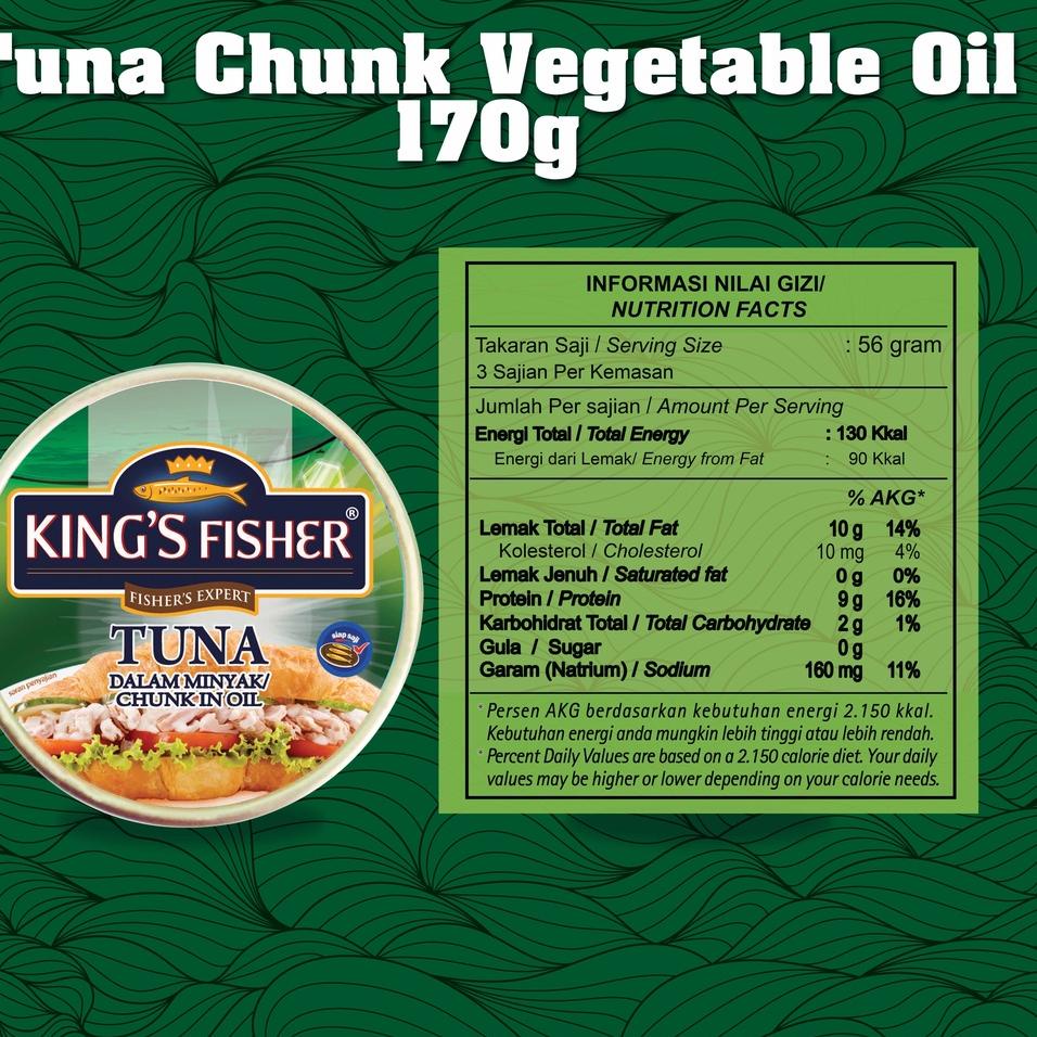 

ARTV1h1G--King's Fisher Tuna dalam Minyak Nabati Tuna in Oil Daging Tuna Makanan Kaleng 170 gr