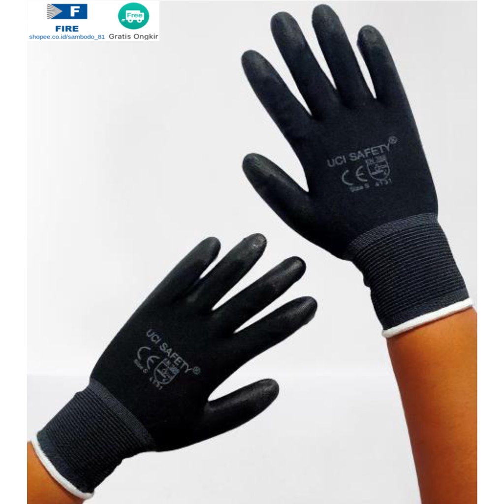 Sarung Tangan Tukang Telapak Tangan dilapisi karet Bahan Nylon Polyester Elektronik Assembly Static Multi Purpose Polyurethane Kerja Palmfit Safety Gloves Security Dilapisi Karet Industri Pabrik Uci Safety Motor Bengkel otomotif