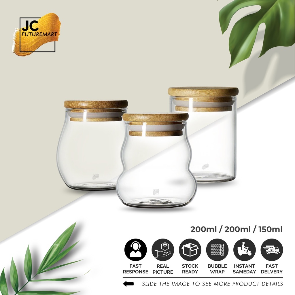 TEMPAT TEH BUMBU KACA TUTUP BAMBU | MINI GLASS JAR CANISTER