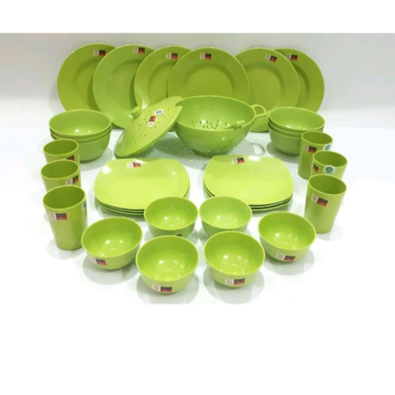 Piring Melamin Set Paket Happy Kitchen Hijau Stabilo Golden Dragon