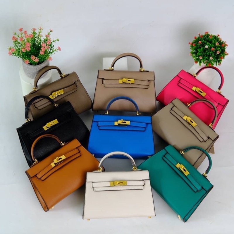 Tas Selempang Kulit Wanita HB Double Long Strap Leather Slingbag Premium Import Hitam Black Soft Bab