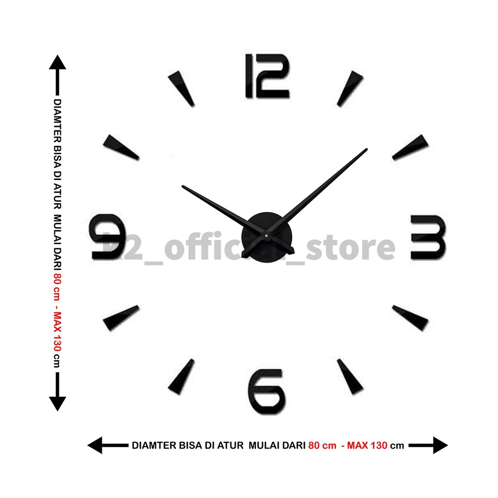 Jam DIY JUMBO 80 - 130 cm Tempel Dinding Unik Untuk Ruang Tamu Kamar / JAM DINDING DIY 3D GIANT Modern Clock