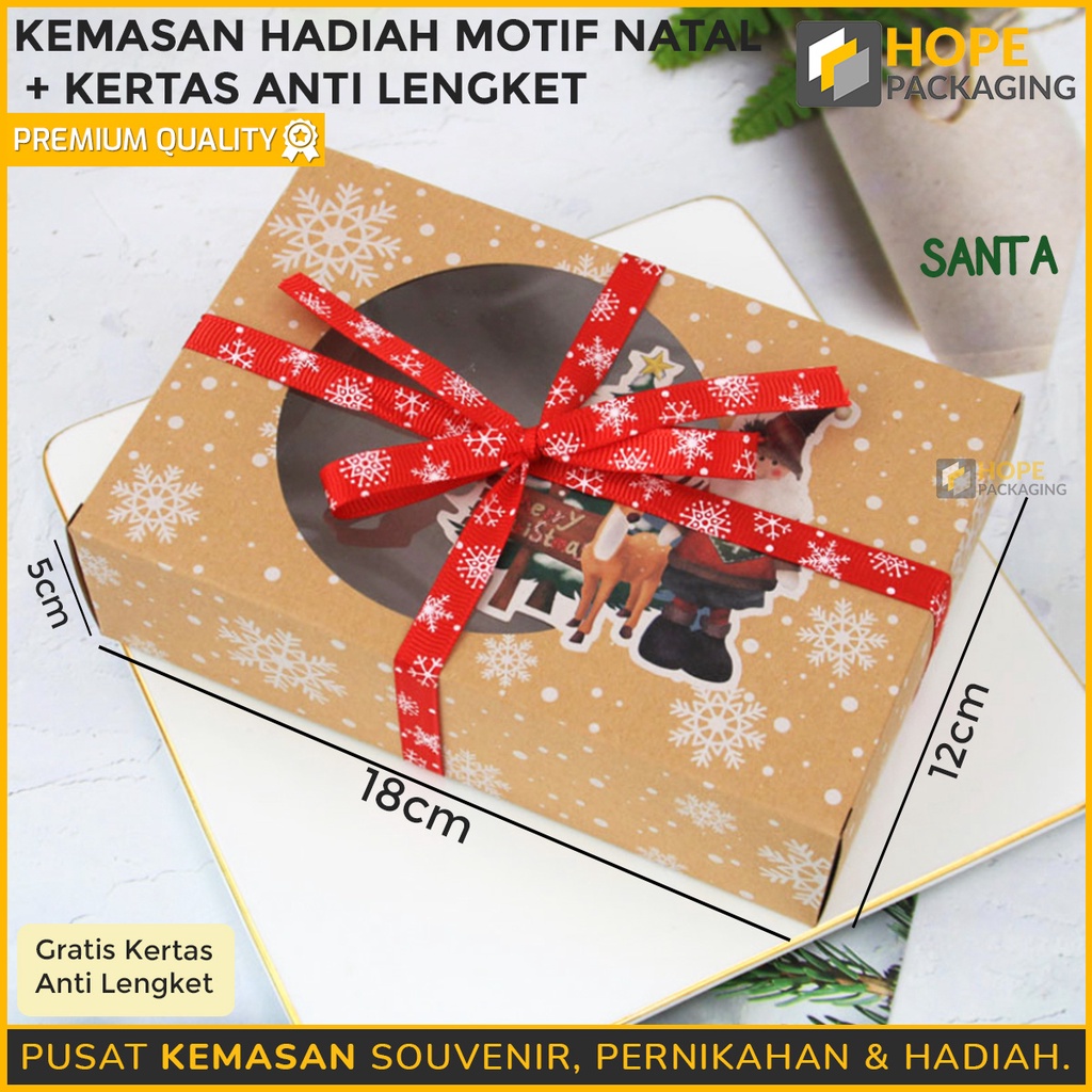 Kemasan Hadiah Natal + Kertas Anti Lengket / Kotak Roti Bakar / Brownies / Permen / Biskuit / Cupcake box Motif Natal