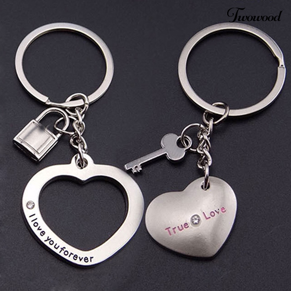 Twowood 1 Pasang Gantungan Kunci Bentuk Gembok Hati Untuk Hadiah Pasangan