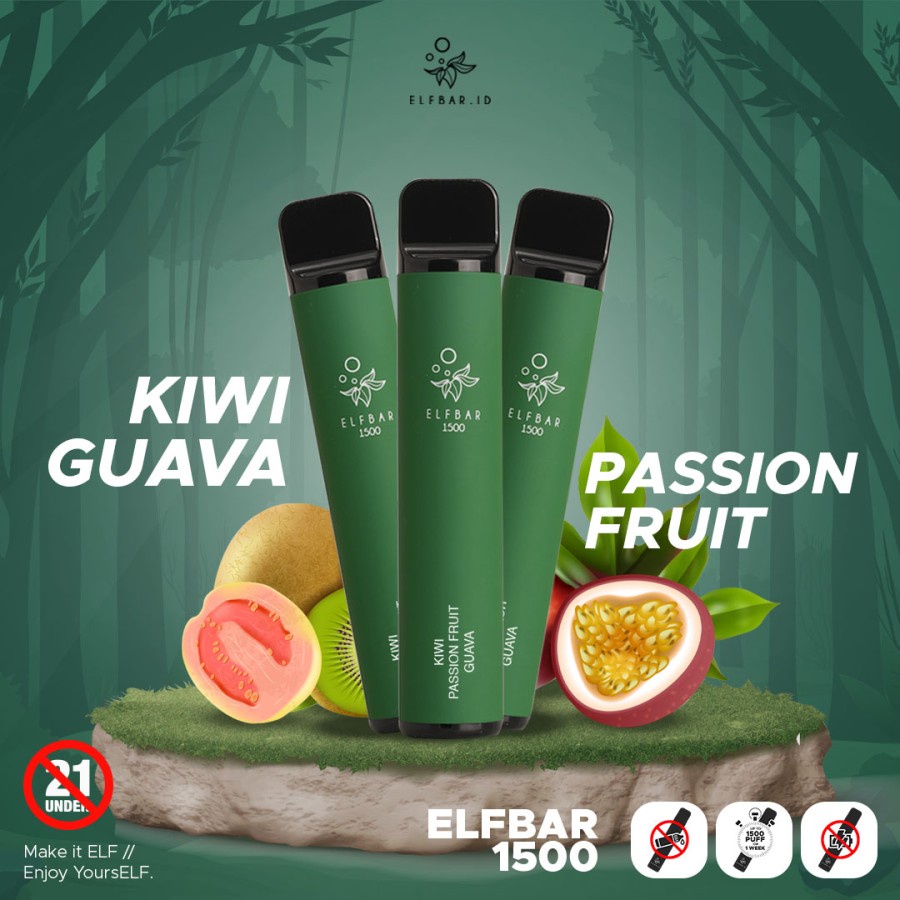 ELFBAR 1500 Puffs Kiwi Passion Fruit Guava | ELF BAR 1500 Disposable Pod | Vape Sekali Pakai Arief Muhammad | Best Disposable Pods Indonesia | RELX ViFX Gippro FNF Puff