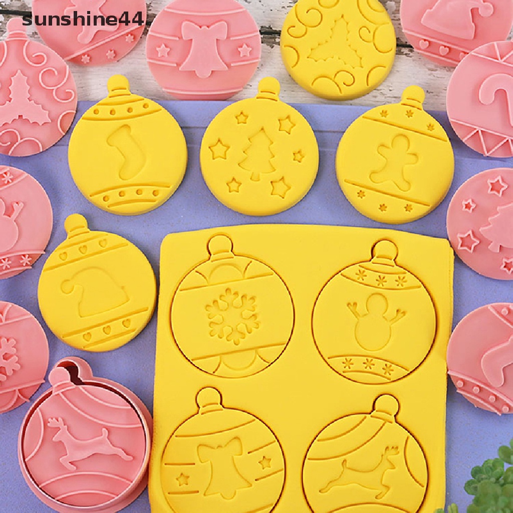 Sunshine 10Pcs / Set Stempel / Cap Fondant / Kue Bentuk Bulat Motif Pohon Natal