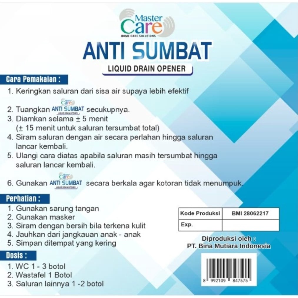 MASTER CARE ANTI SUMBAT UNTUK WC MAMPET DAN SALURAN AIR TERAMPUH!