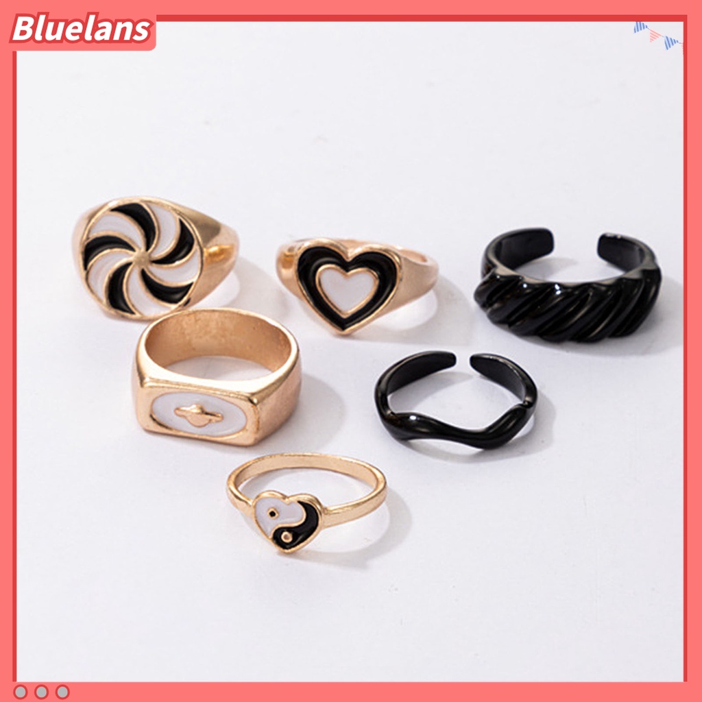 6pcs / Set Cincin Jari Model Terbuka Dapat Ditumpuk Lebar Desain Hati Kincir Angin Untuk Unisex