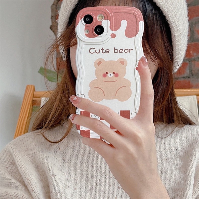 Soft Case Silikon Motif Kartun Beruang Untuk iPhone 14 13 12 11 Pro Max X Xr Xs Max 8 7 6 6s Plus