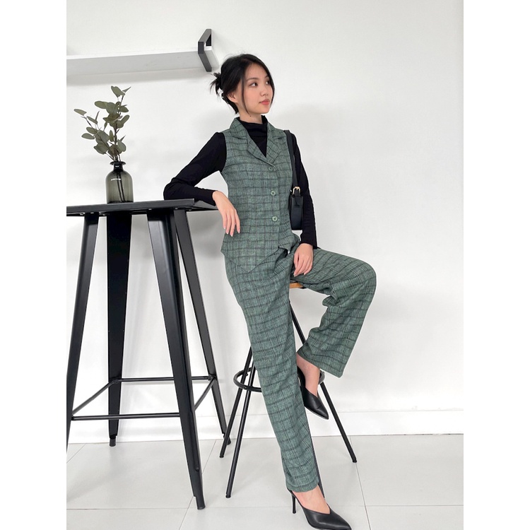 Kadaka B-0175 Kulot Wanita Highwaist Plaid Woven Tweed