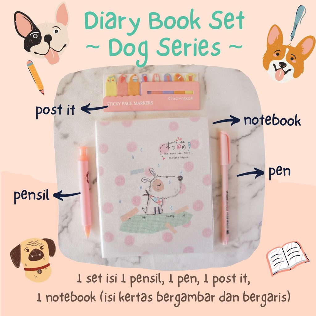 

Paket alat tulis set stationery Set buku catatan Set alat tulis set buku tulis stationary set Notebook buku tulis jurnal buku diary dog series