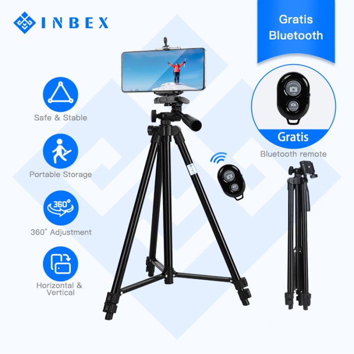 Tripod INBEX 3120 Plus Tripod 135cm+Bluetooth Remote+U Holder+Storage Bag(V1D5) Tripod HP Tripod Kam